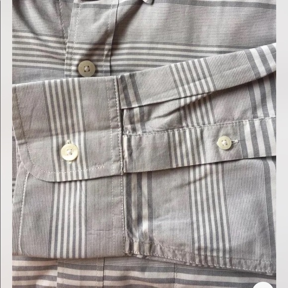 J.Crew Men Dress Shirt Long Sleeve Gray Large Stripe White Long Sleeve Cotton - Picture 7 of 8